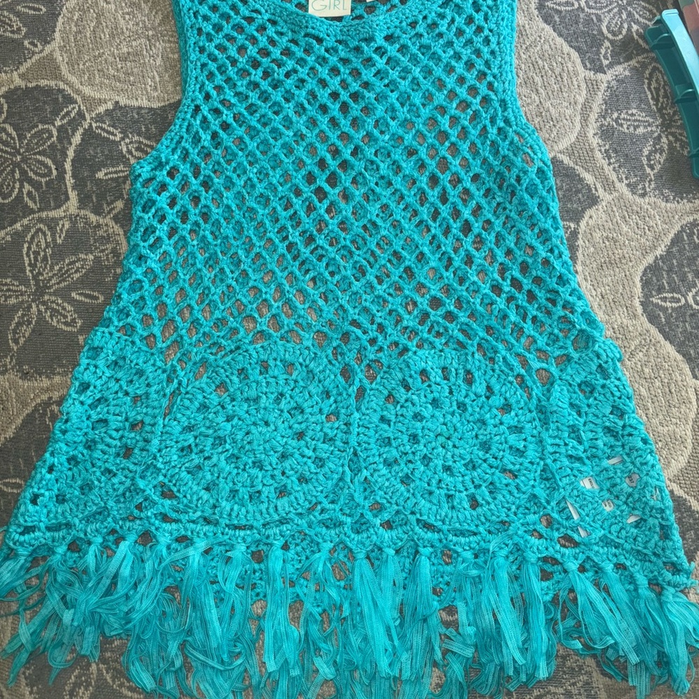 Roxy Aqua Crochet Fringe Top